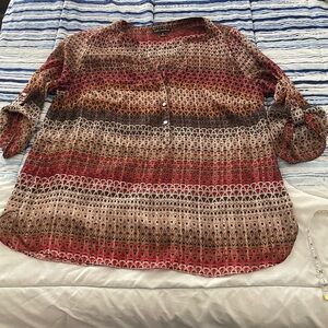 Sara Michelle Red and Brown Patterned Blouse